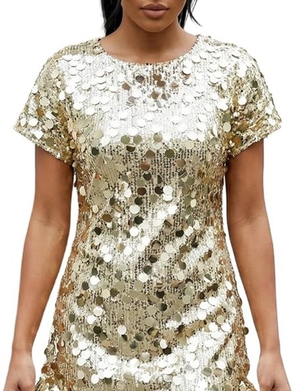 Forever 21 Gold Sequin Short Sleeve Dress